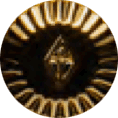 Close-up of a gold watch crown engraved with the Bulief logo, on a black background
