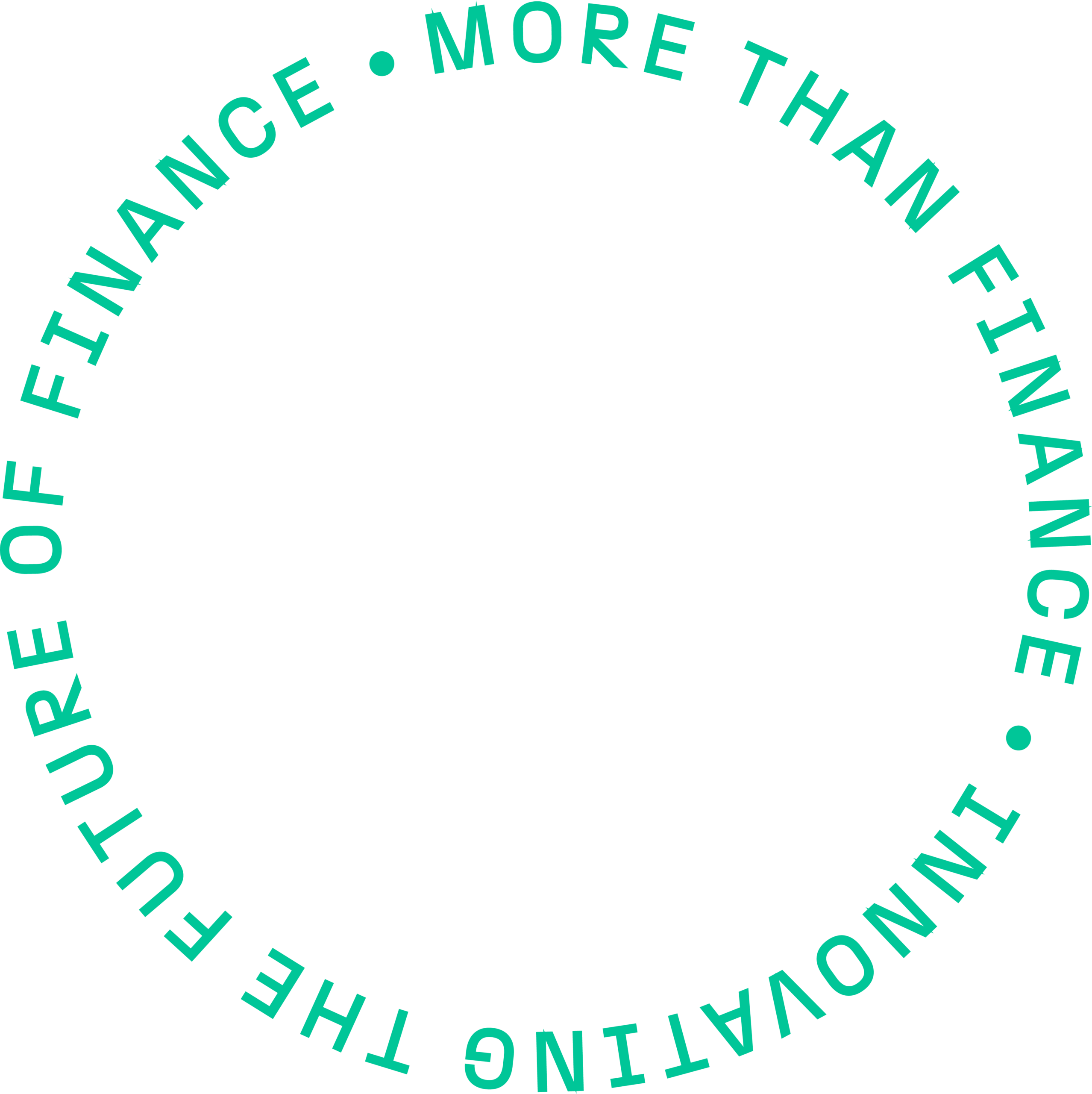 Rond merkembleem van More Than Finance met de tekst innovating the future of finance in groen op zwart