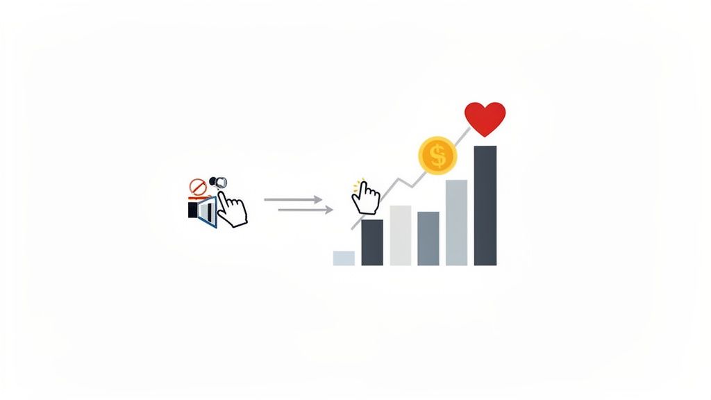 Afbeelding toont de overgang van genegeerde content naar marketinggroei, winst en klanttevredenheid.
