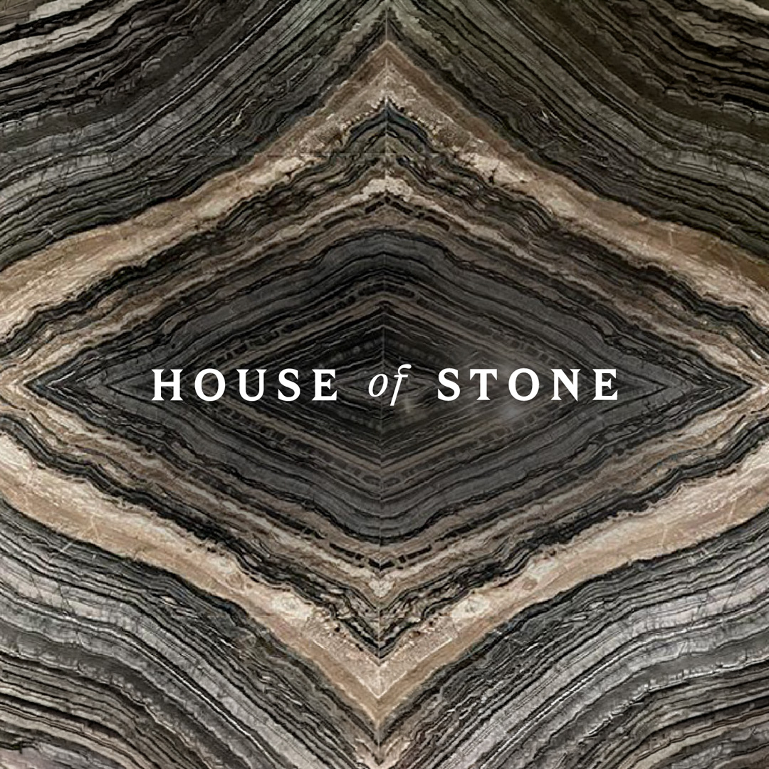 Marbled stone texture with the wordmark 'House of Stone' at the center