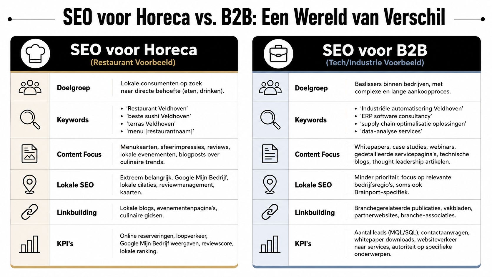 SEO voor Horeca en B2B een wereld van verschil
