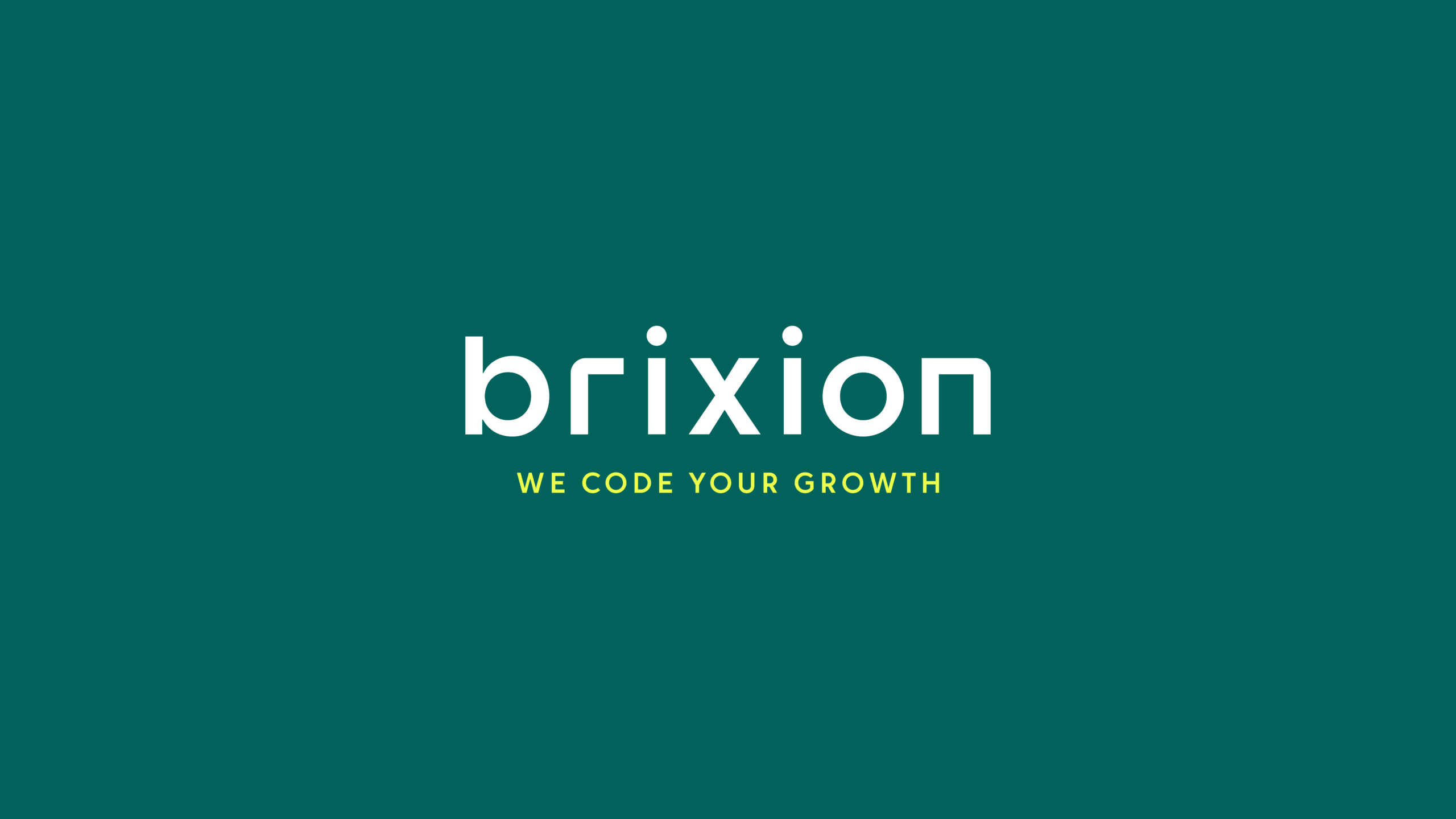 Brixion logo with the tagline 'We code your growth' on a dark teal background