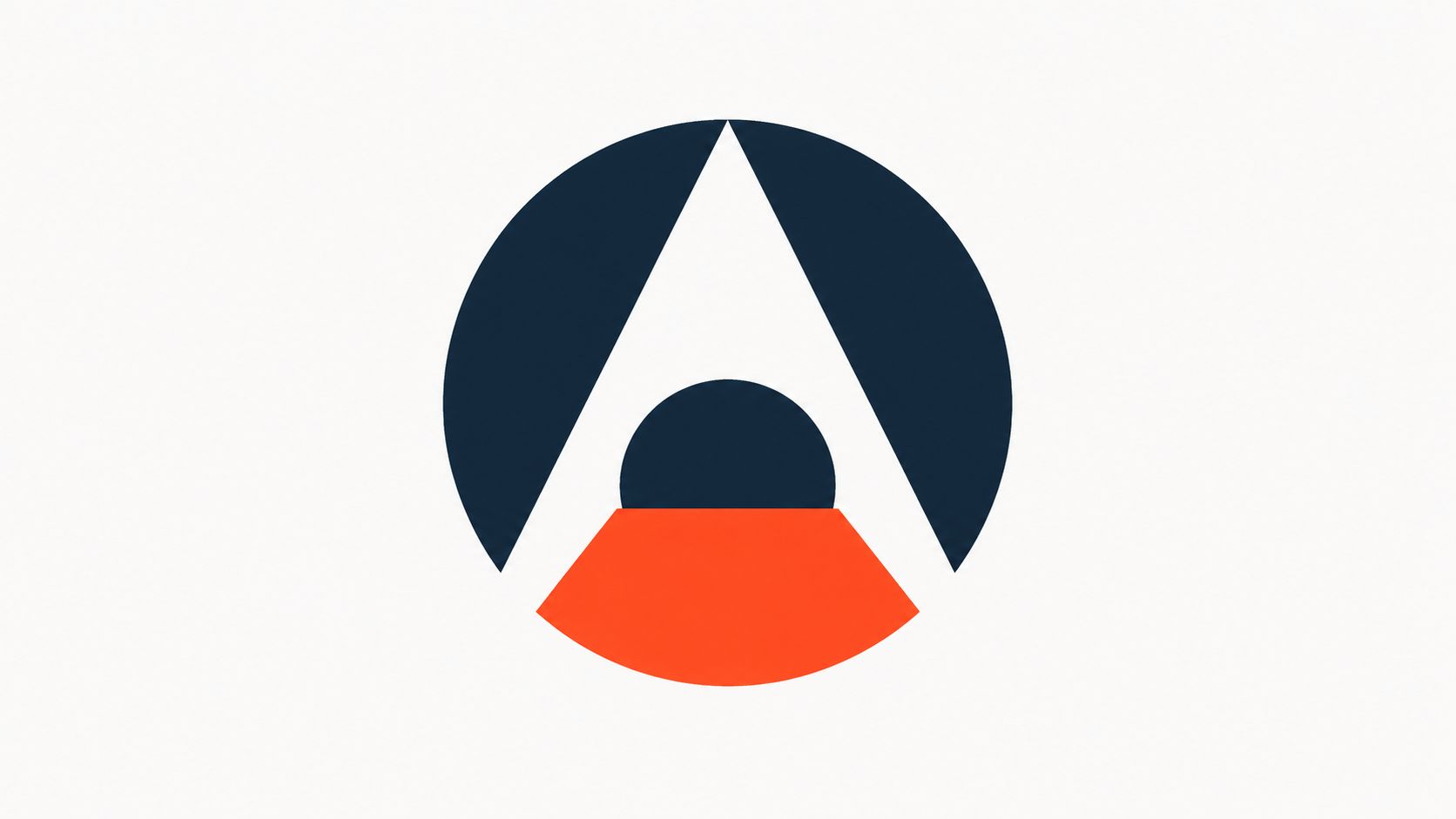 Een minimalistisch, modern logo van een gestileerde letter A met een cirkel en oranje accenten.