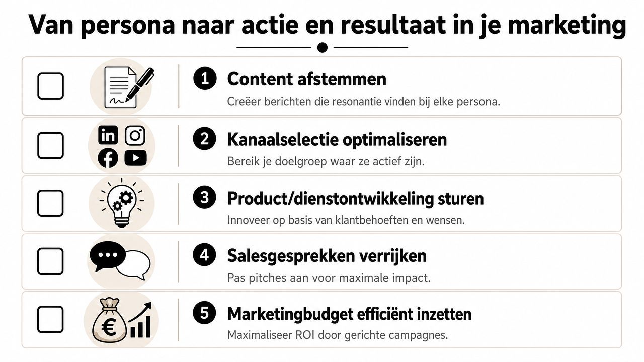 Een overzicht van vijf stappen om buyer persona's effectief toe te passen in marketingstrategieën voor betere resultaten.