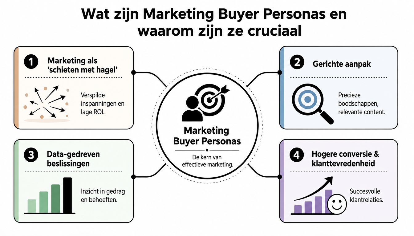 Een infographic die de voordelen en het belang van marketing buyer persona's in zakelijke strategieën uitlegt.