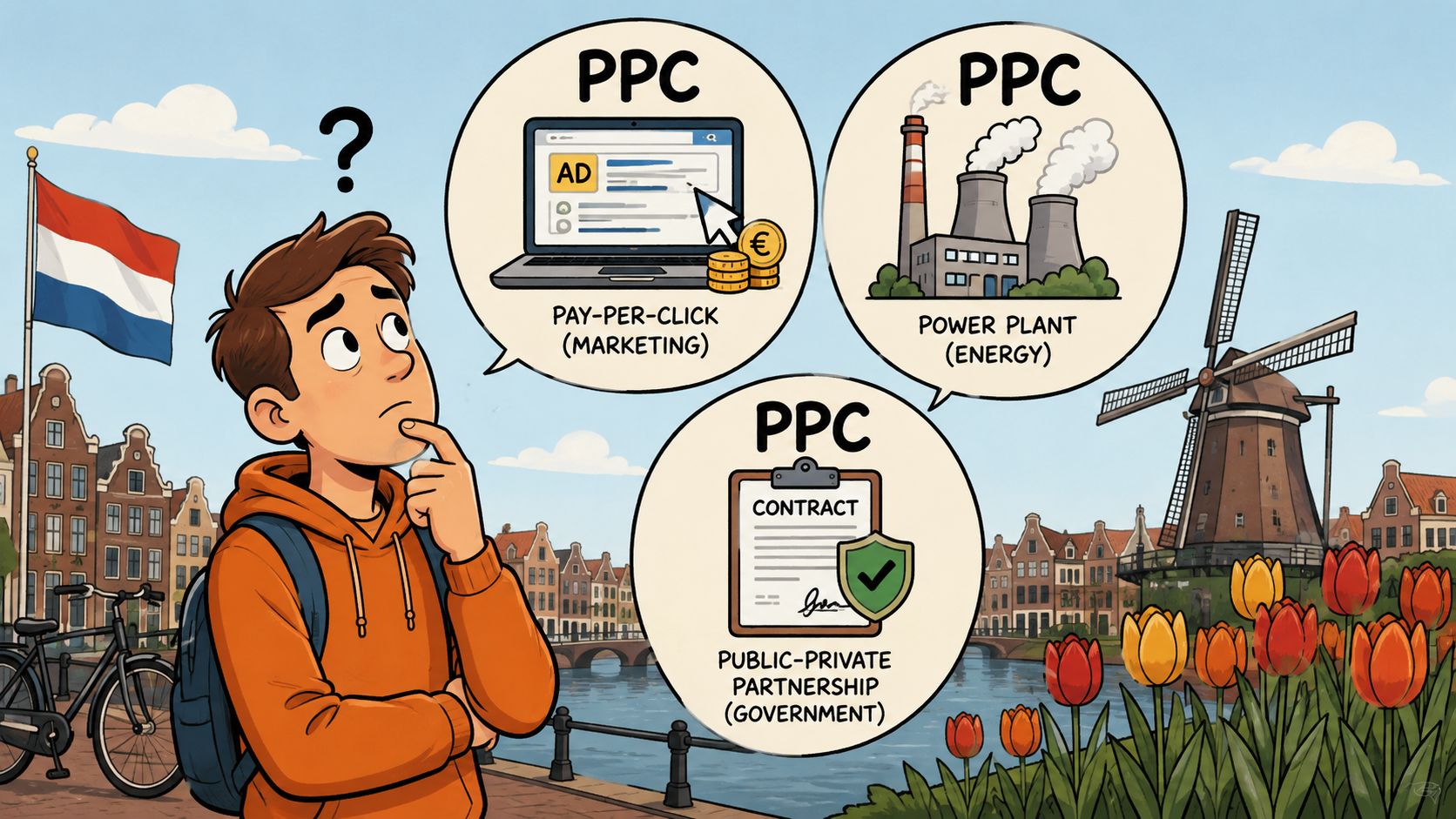 Een jongen in Nederland vraagt zich af wat de drie verschillende betekenissen van de afkorting PPC zijn.