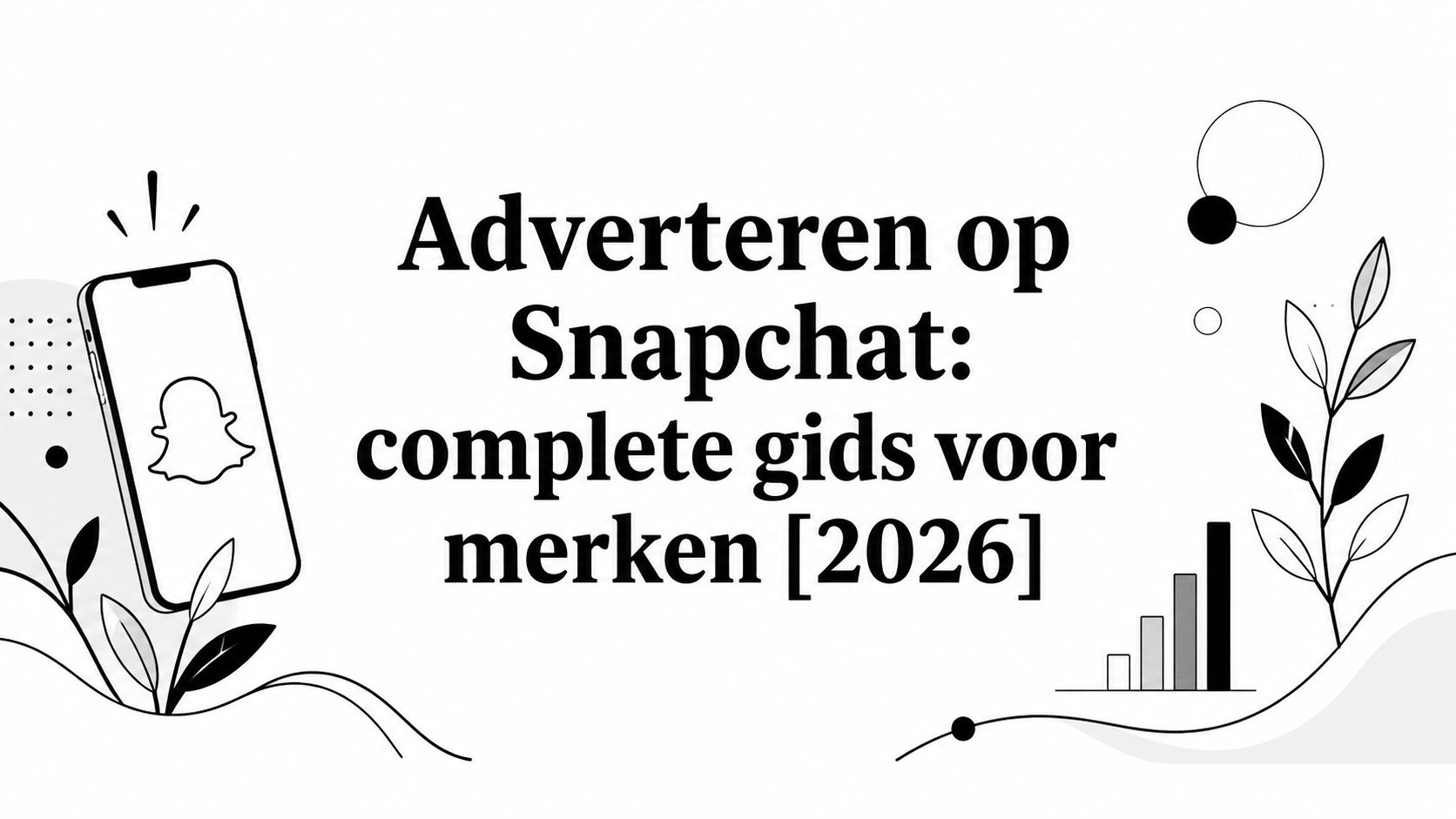 Smartphone met Snapchat-logo tussen lijntekeningen van bladeren en een staafdiagram-icoon